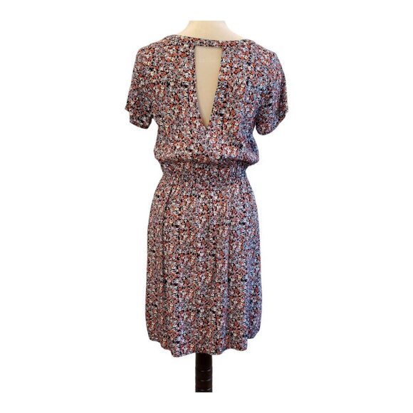 NWT GAP SZ S Short Sleeve V-Neck, Open Back Blue Multi-color Floral Rayon Dress - Picture 5 of 11